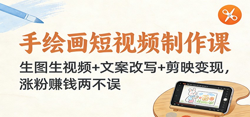 手绘画短视频制作课：生图生视频+文案改写+剪映变现，涨粉赚钱两不误-知行客