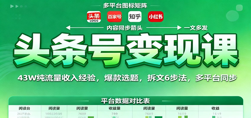 头条号变现课:43W纯流量收入经验,爆款选题,拆文6步法,多平台同步 | 资源下载 - 知行客-知行客