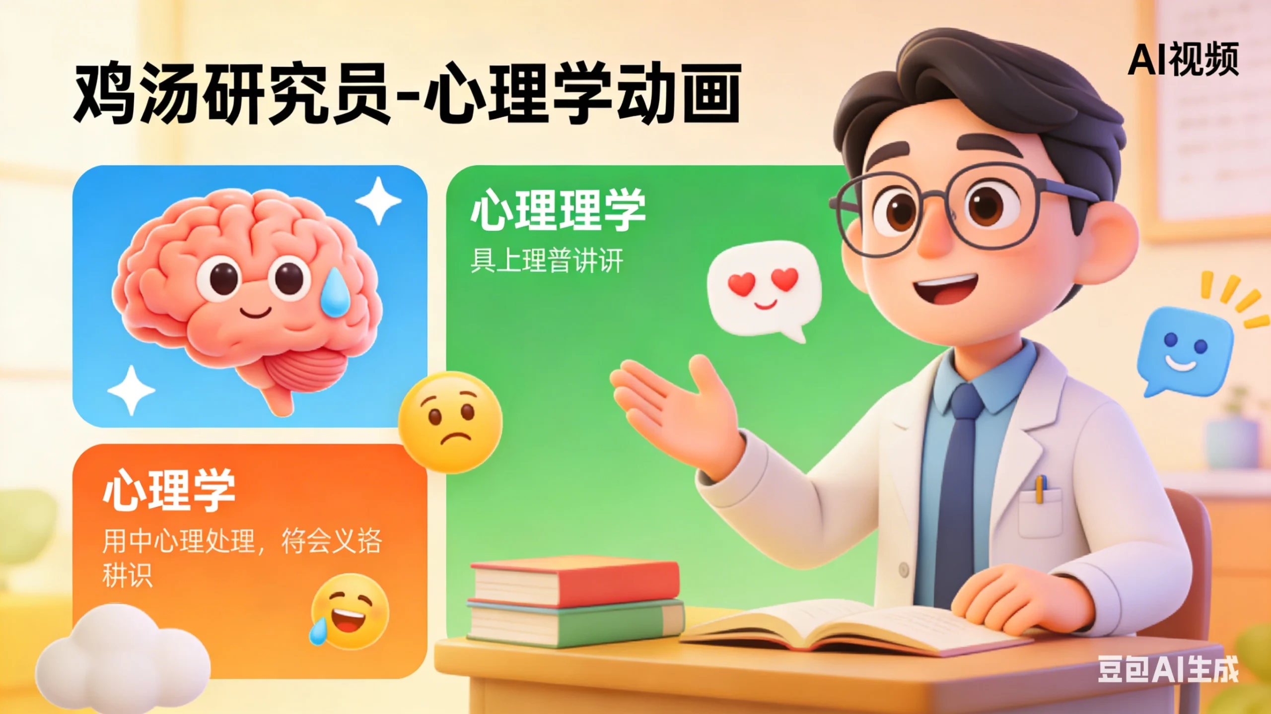 【精】鸡汤研究员，AI心理学动画视频制作教学-知行客
