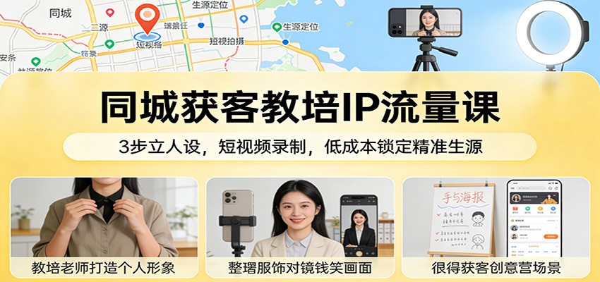 同城获客教培IP流量课：3步立人设，短视频录制，低成本锁定精准生源-知行客