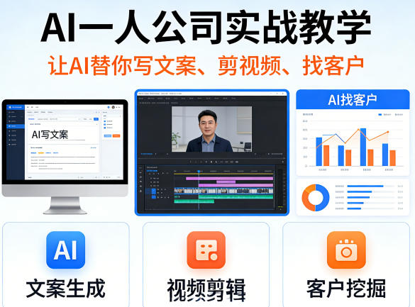 AI一人公司实战教学，让AI替你写文案、剪视频、找客户-知行客