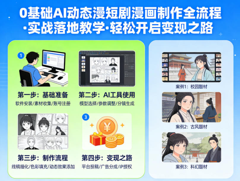 0基础AI动态漫短剧漫画制作全流程，实战落地教学，轻松开启变现之路-知行客