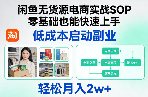 闲鱼无货源电商实战SOP，零基础也能快速上手，低成本启动副业，轻松月入2w+-知行客