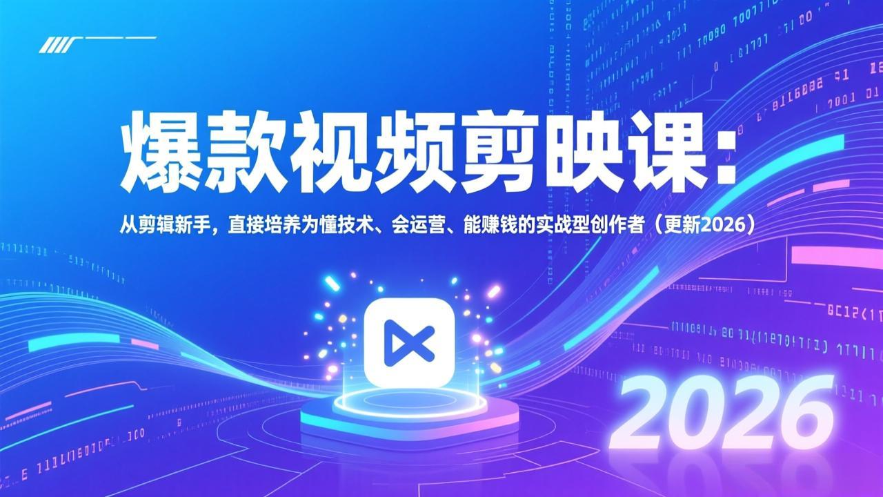 【精】爆款视频剪映课：从剪辑新手，直接培养为懂技术、会运营、能赚钱的实战型创作者（更新2026）-知行客