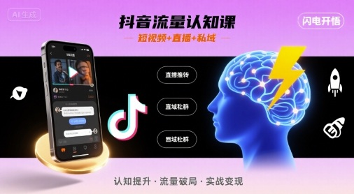 抖音流量认知课,短视频+直播+私域,认知提升,闪电开悟-知行客