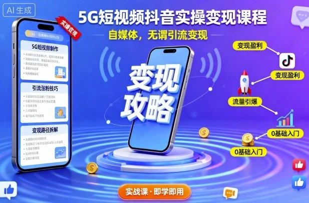 【精】5G短视频抖音实操变现课程，自媒体，无谓引流变现-知行客