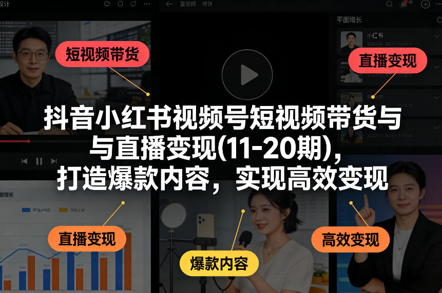抖音小红书视频号短视频带货与直播变现(10-21期)，打造爆款内容，实现高效变现（更新05月）-知行客