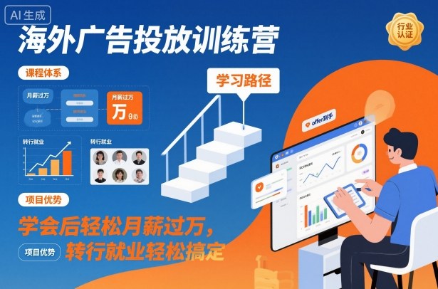海外广告投放训练营，学会后轻松月薪过万，转行就业轻松搞定-知行客