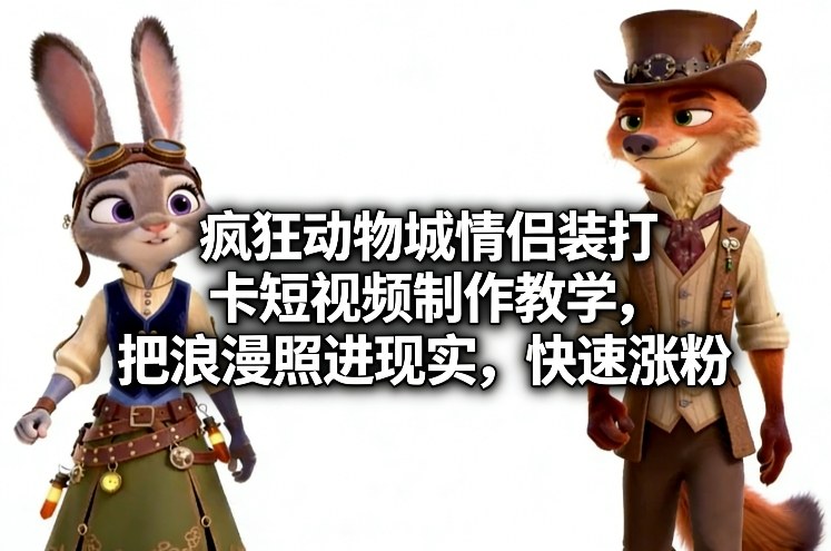 疯狂动物城情侣装打卡短视频制作教学，把浪漫照进现实，快速涨粉-知行客