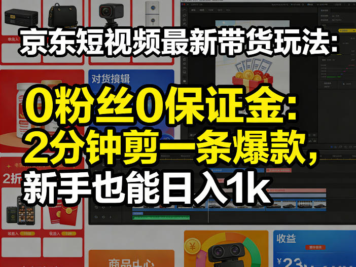 京东短视频最新带货玩法，0粉丝0保证金，2分钟剪一条爆款，新手也能日入1k+【揭秘】-知行客