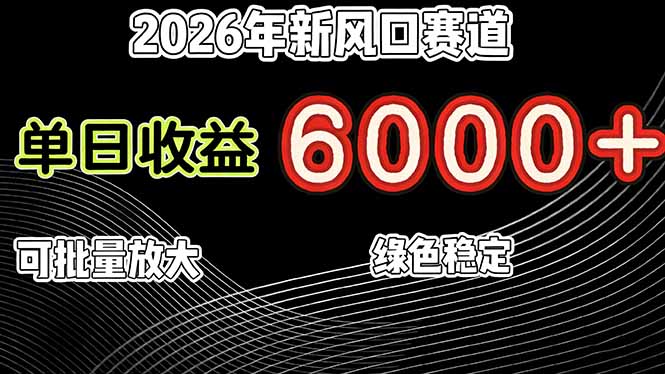 2026年新风口赛道，当日6000+以上，可批量放大，月收入20万+，长期绿色稳定的项目-知行客
