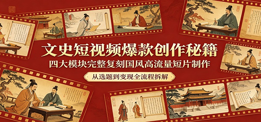 文史短视频爆款创作秘籍：四大模块完整复刻国风高流量短片制作-知行客