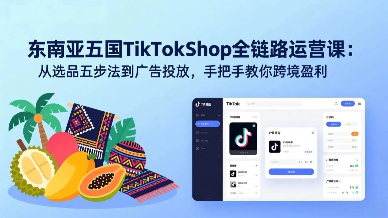 【精】东南亚五国TikTok Shop全链路运营课：从选品五步法到广告投放，手把手教你跨境盈利-知行客