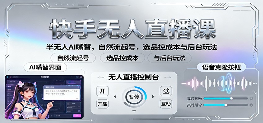 快手无人直播课：半无人AI嘴替，自然流起号，选品控成本与后台玩法-知行客