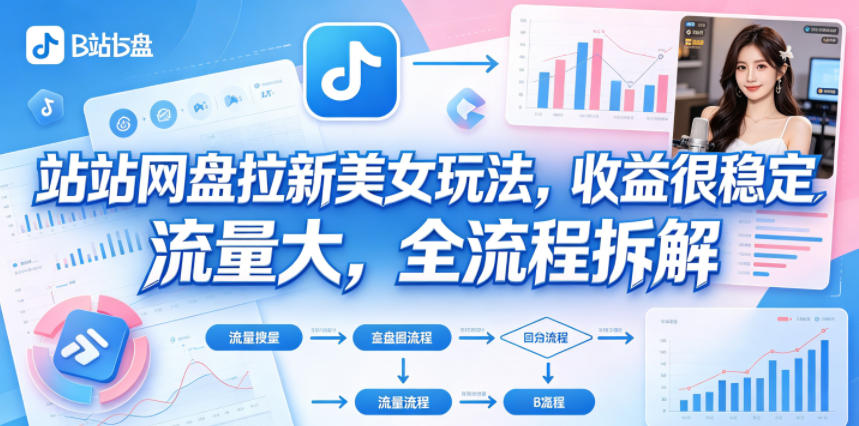 B站网盘拉新美女玩法，收益很稳定，流量大，全流程拆解-知行客