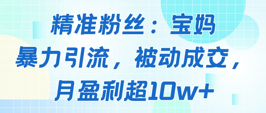 精准粉丝：宝妈暴力引流方法，被动成交，月盈利超10w+-知行客