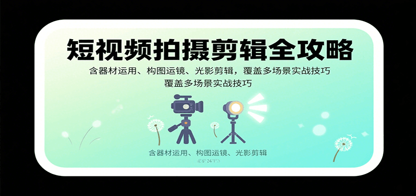 短视频拍摄剪辑全攻略：含器材运用、构图运镜、光影剪辑，覆盖多场景实战技巧-知行客