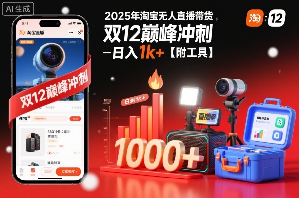 2025年淘宝无人直播带货，冲刺双12，日入1k+【附工具】【揭秘】-知行客