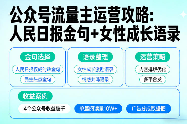 利用人民日报金句+女性成长语录做公众号流量主，4个公众号收益破千-知行客
