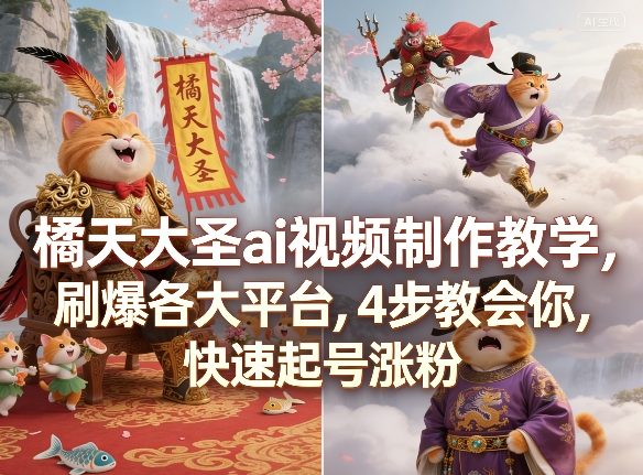 橘天大圣ai视频制作教学，刷爆各大平台，4步教会你，快速起号涨粉 | 资源下载 - 知行客-知行客