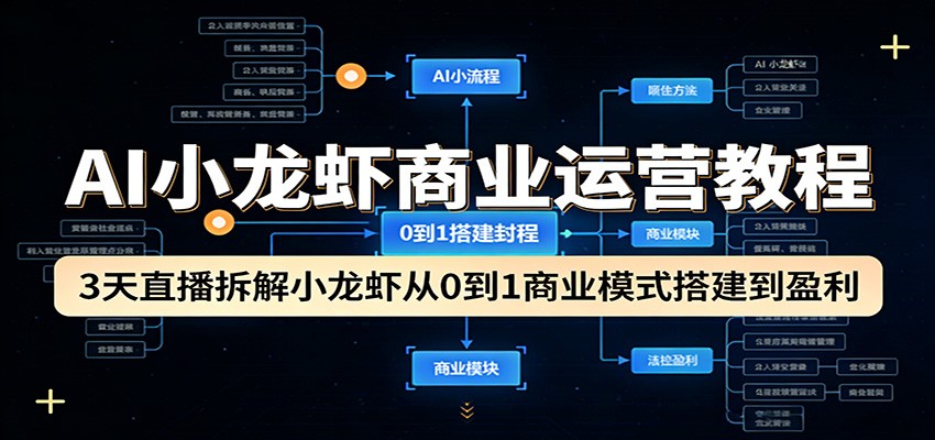 AI小龙虾商业运营教程：3天直播拆解小龙虾从0到1商业模式搭建到盈利-知行客