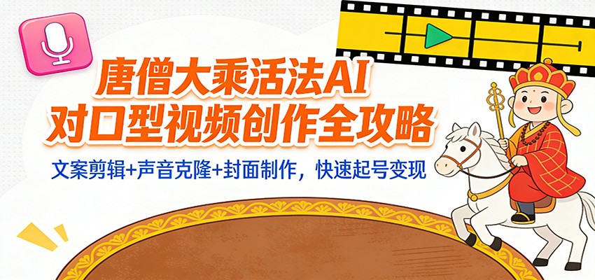 “大乘活法”AI对口型视频创作全攻略：文案剪辑+声音克隆+封面制作，快速起号变现-知行客