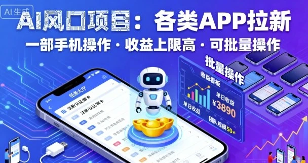 【精】AI风口项目，各类APP拉新，一部手机就可以操作，收益上限高，可批量操作-知行客