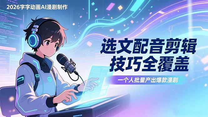 （17477期）2026字字动画AI漫剧制作-1期，选文配音剪辑技巧全覆盖，一个人就能批量产出爆款漫剧-知行客