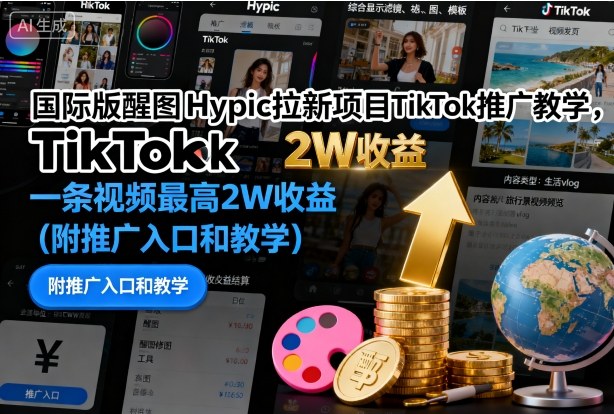 国际版醒图Hypic拉新项目TikTok推广教学，一条视频最高2W收益（附推广入口和教学）-知行客