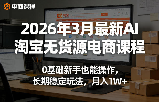 2026年3月最新AI淘宝无货源电商课程，0基础新手也能操作，长期稳定玩法，月入1W+（更新0410）-知行客