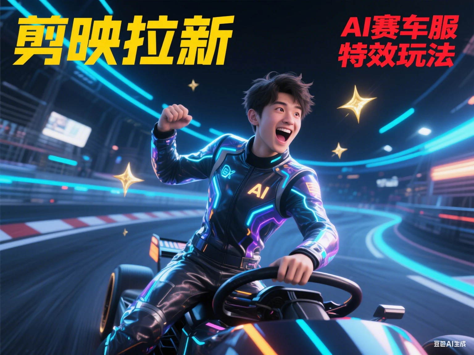 剪映拉新 AI赛车服特效玩法-知行客