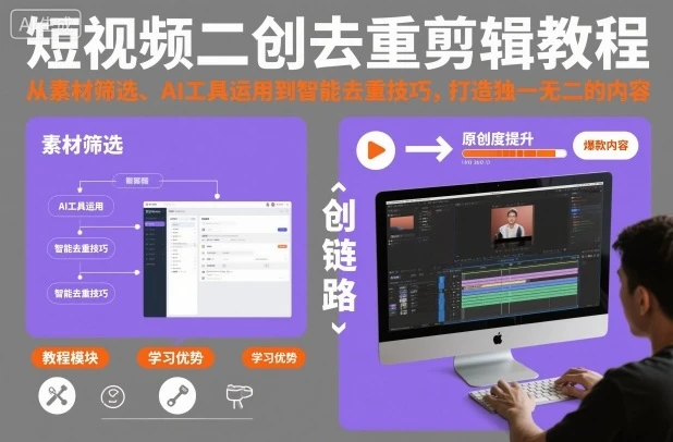 【精】短视频二创去重剪辑教程，从素材筛选、AI工具运用到智能去重技巧，打造独一无二的内容-知行客