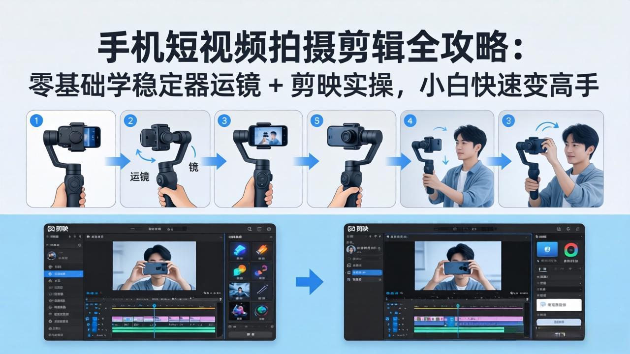 手机短视频拍摄剪辑全攻略：零基础学稳定器运镜 + 剪映实操，小白快速变高手-知行客