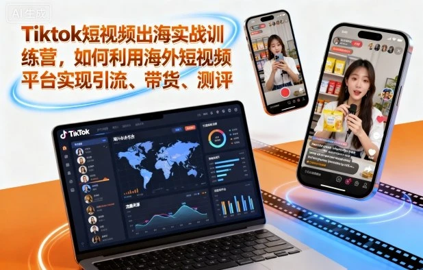 【精】Tiktok短视频出海实战训练营，如何利用海外短视频平台实现引流、带货、测评-知行客