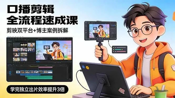 【精】口播剪辑全流程速成课，剪映双平台+博主案例拆解，学完独立出片效率提升3倍-知行客