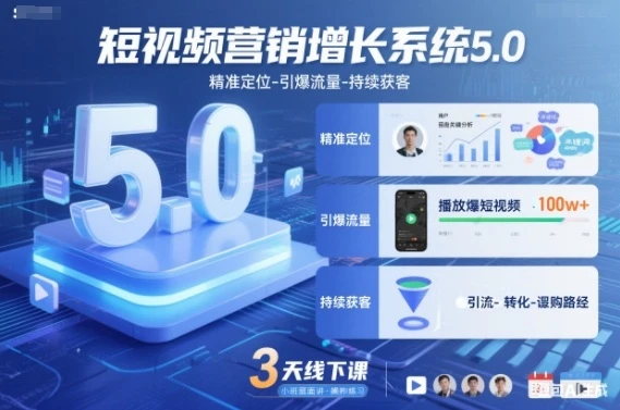 【精】短视频营销增长系统5.0，精准定位-引爆流量-持续获客，3天线下课（音频+图片）-知行客