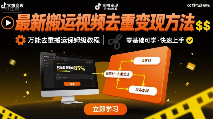 最新搬运视频去重变现方法，万能去重搬运保姆级教程-知行客