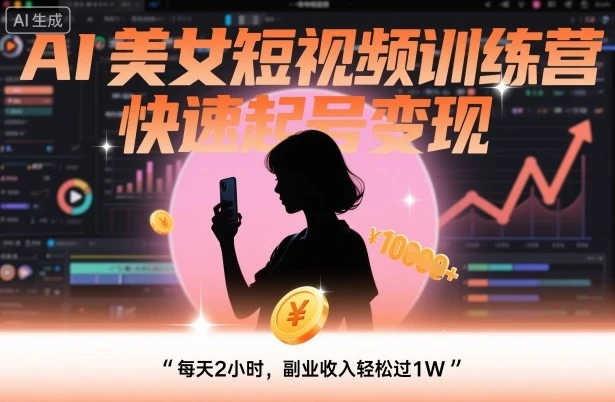 【精】AI美女短视频训练营，快速起号变现，每天2小时，副业收入轻松过1W-知行客