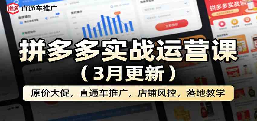 拼多多实战运营课（3月更新）：原价大促，直通车推广，店铺风控，落地教学-知行客