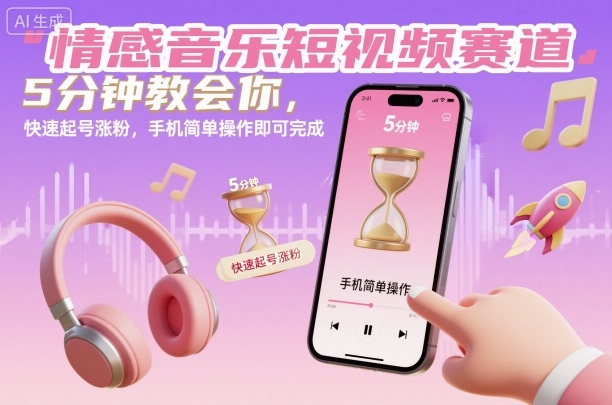 情感音乐短视频赛道，5分钟教会你，快速起号涨粉，手机简单操作即可完成-知行客