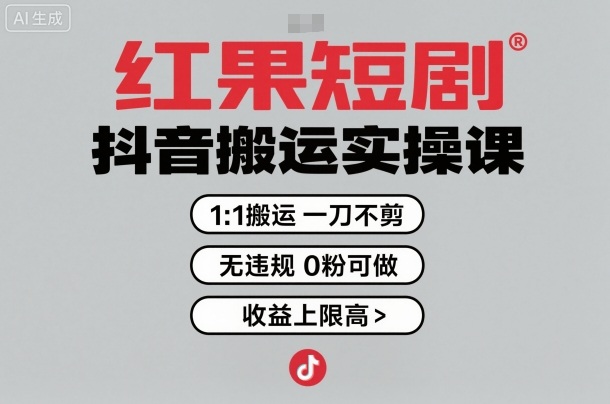 红果短剧拉新之抖音搬运实操课，1：1搬运，一刀不剪，无违规，0粉可做，收益上限高-知行客
