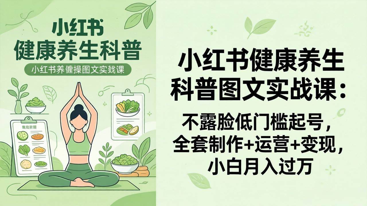（18033期）2026小红书健康养生科普图文实战课：不露脸低门槛起号，全套制作+运营+变现，小白月入过万-知行客