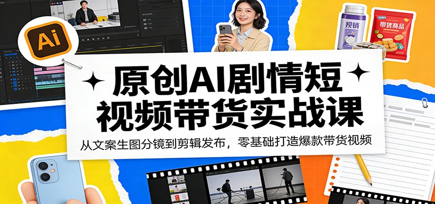 原创AI剧情短视频带货实战课：从文案生图分镜到剪辑发布，零基础打造爆款带货视频-知行客