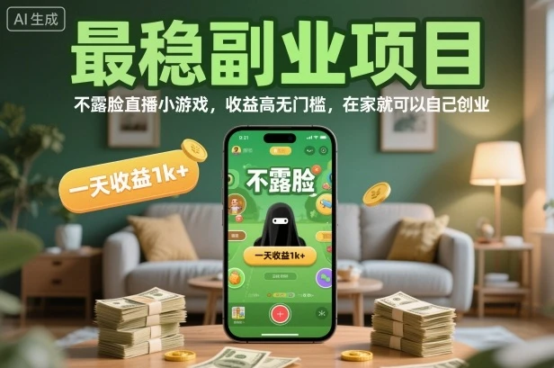 最稳副业项目，不露脸直播小游戏，收益高无门槛，一天收益1k+，在家就可以自己创业【揭秘】-知行客