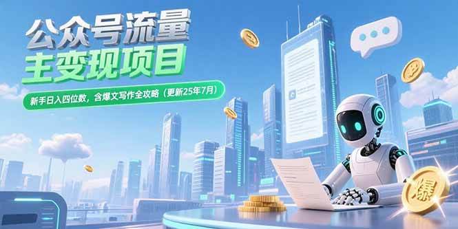 （15340期）公众号流量主变现项目，新手日入四位数，含爆文写作全攻略(更新25年7月)-知行客