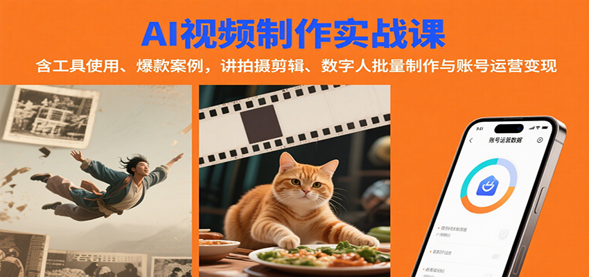 AI视频制作实战：含工具使用、爆款案例，讲拍摄剪辑、数字人批量制作与账号运营变现-知行客