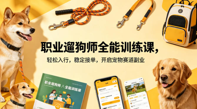职业遛狗师全能训练课，轻松入行，稳定接单，开启宠物赛道副业-知行客