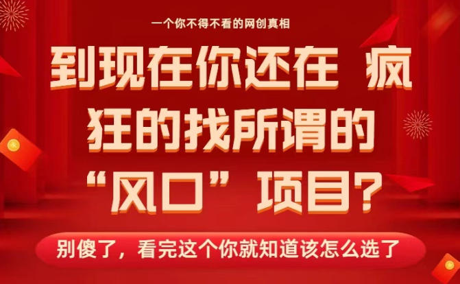 马上26年了，你还在找所谓的风口项目？别傻了，看完这个你全都懂了！【揭秘】-知行客