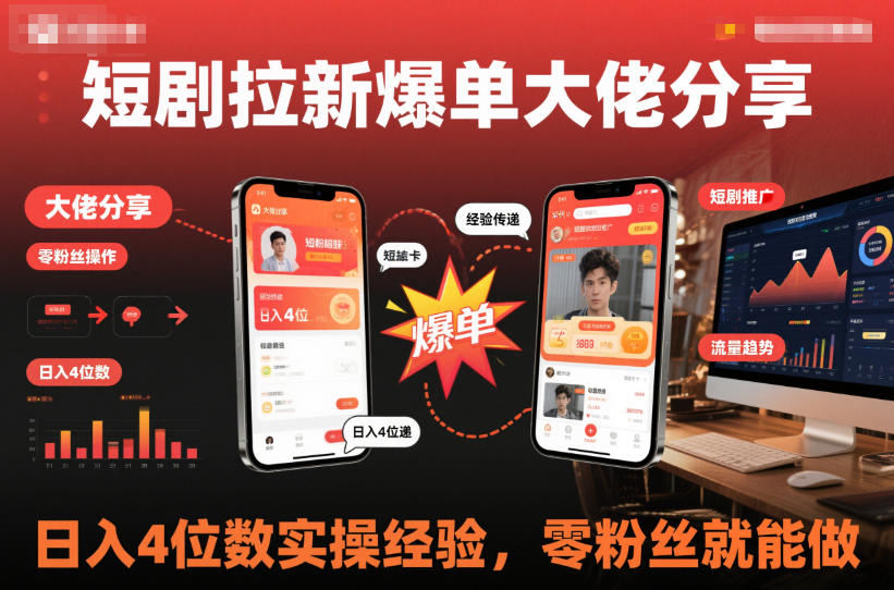 短剧拉新爆单大佬分享日入4位数实操经验，零粉丝就能做-知行客