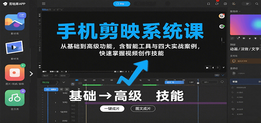 手机剪映系统课，从基础到高级功能，含智能工具与四大实战案例，快速掌握视频创作技能-知行客